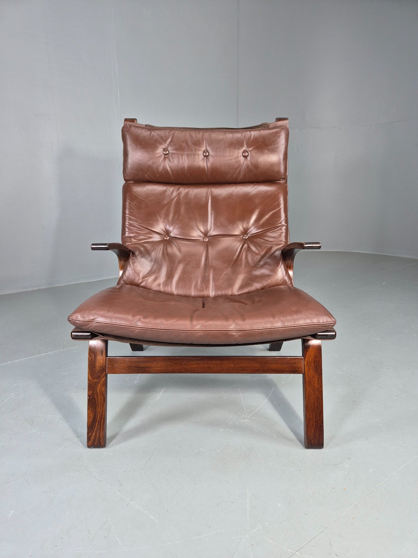 Vintage 1970s Leather Lounge Chair Farstrup Denmark Bentwood Frame Retro EB12312