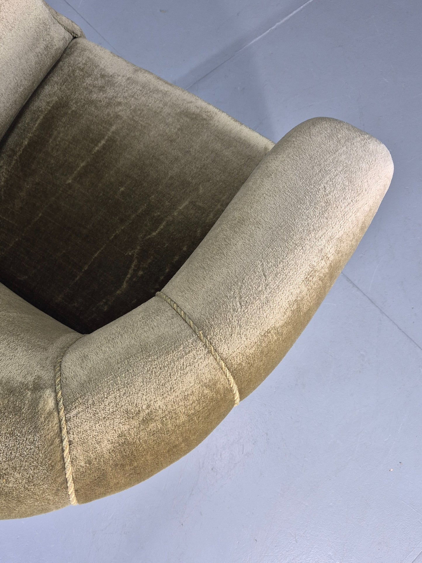 Vintage Danish Art Deco Tub Chair Green Velour Cabriole Legs 1940s EB12717