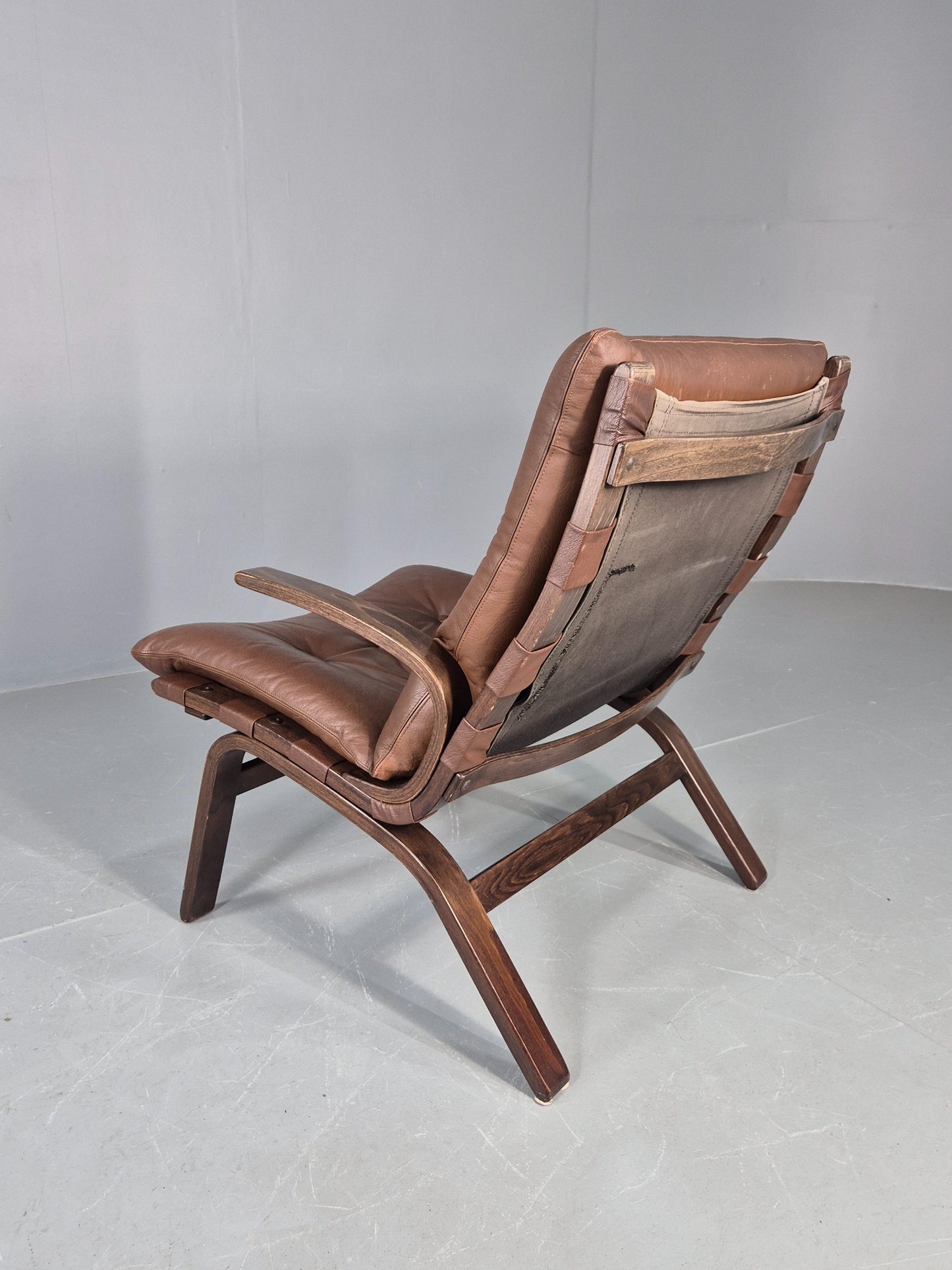 Vintage Farstrup Armchair Bentwood Frame Brown Leather Retro 1970s Eb12147