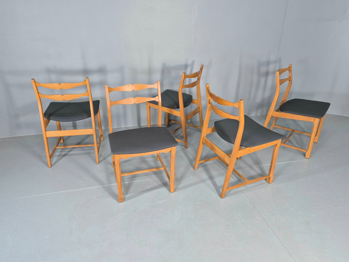 5 Vintage Kjaernulf Style Dining Chairs Oak Frame New Seats 1970s Retro EB12141