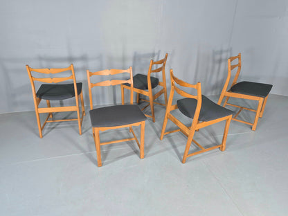 5 Vintage Kjaernulf Style Dining Chairs Oak Frame New Seats 1970s Retro EB12141
