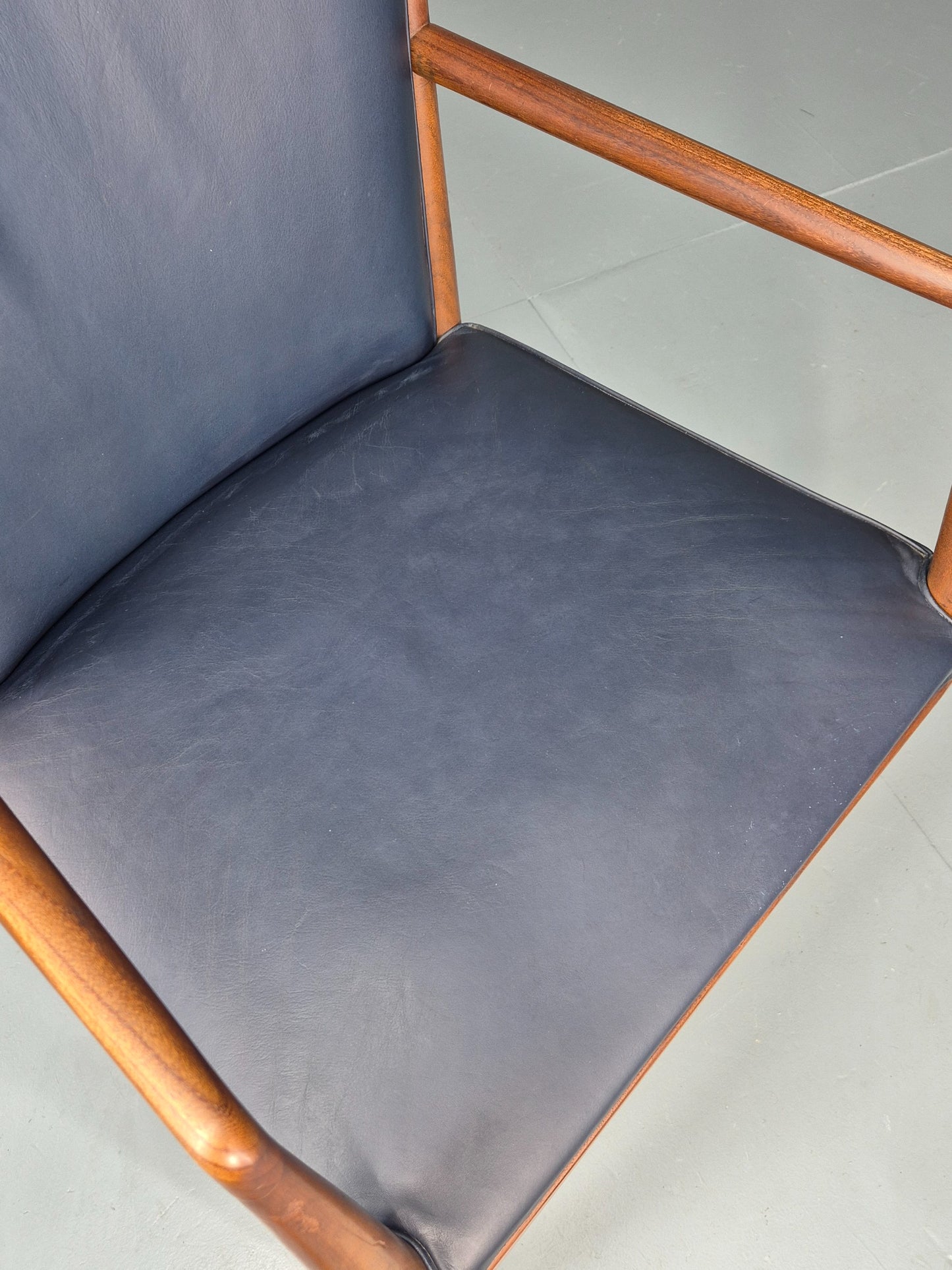 Vintage Mid Century Teak Armchair Blue Leather 1960s Retro EB11907