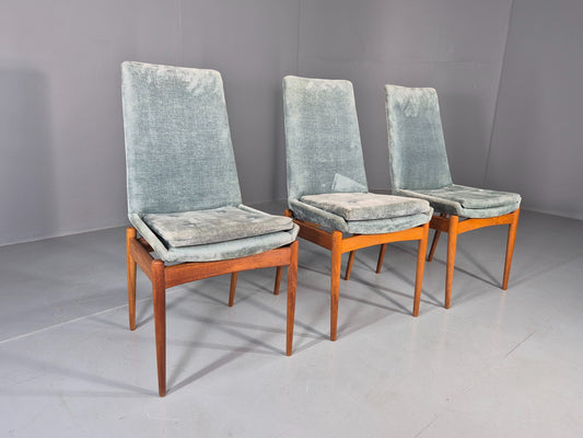 3 Robert Heritage Dining Chairs Archie Shine Blue Chenille Cotton 60s  EB12873