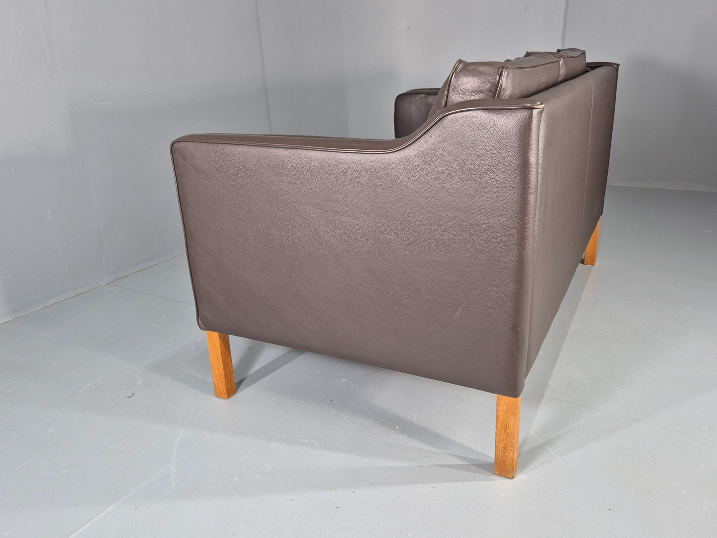 Vintage 2 Seater Sofa Danish Brown Leather 80s Retro MCM Mogensen Style EB12431