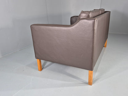 Vintage 2 Seater Sofa Danish Brown Leather 80s Retro MCM Mogensen Style EB12431
